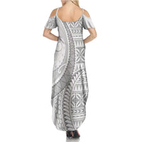 Polynesian White Sunday Family Matching Summer Maxi Dress and Hawaiian Shirt Lotu Tamaiti Melanesian Pattern LT9 - Polynesian Pride