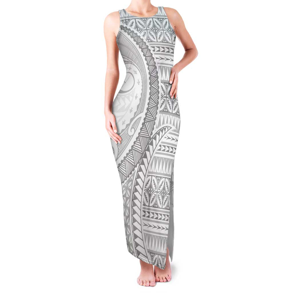 Polynesian White Sunday Family Matching Tank Maxi Dress and Hawaiian Shirt Lotu Tamaiti Melanesian Pattern LT9 Mom's Dress White - Polynesian Pride