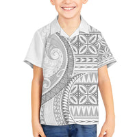 Polynesian White Sunday Family Matching Tank Maxi Dress and Hawaiian Shirt Lotu Tamaiti Melanesian Pattern LT9 Son's Shirt White - Polynesian Pride