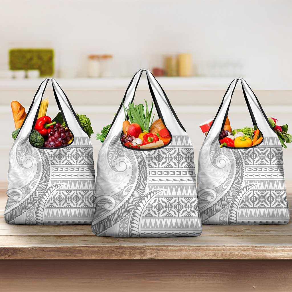 Polynesian White Sunday Grocery Bag Lotu Tamaiti Melanesian Pattern LT9 3-pack One Size White - Polynesian Pride