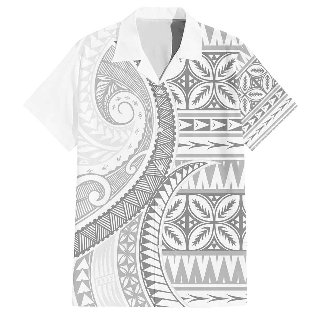 Polynesian White Sunday Hawaiian Shirt Lotu Tamaiti Melanesian Pattern - Polynesian Pride