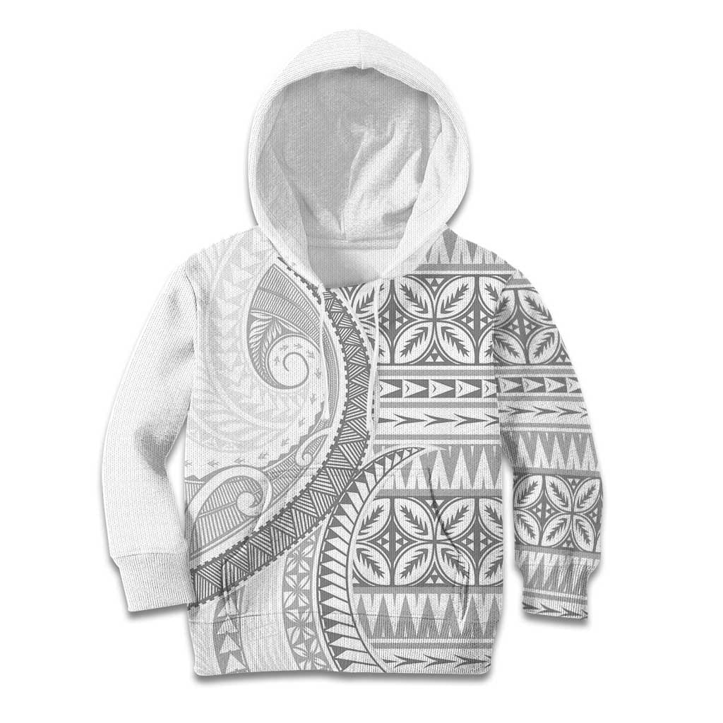 Polynesian White Sunday Kid Hoodie Lotu Tamaiti Melanesian Pattern - Polynesian Pride
