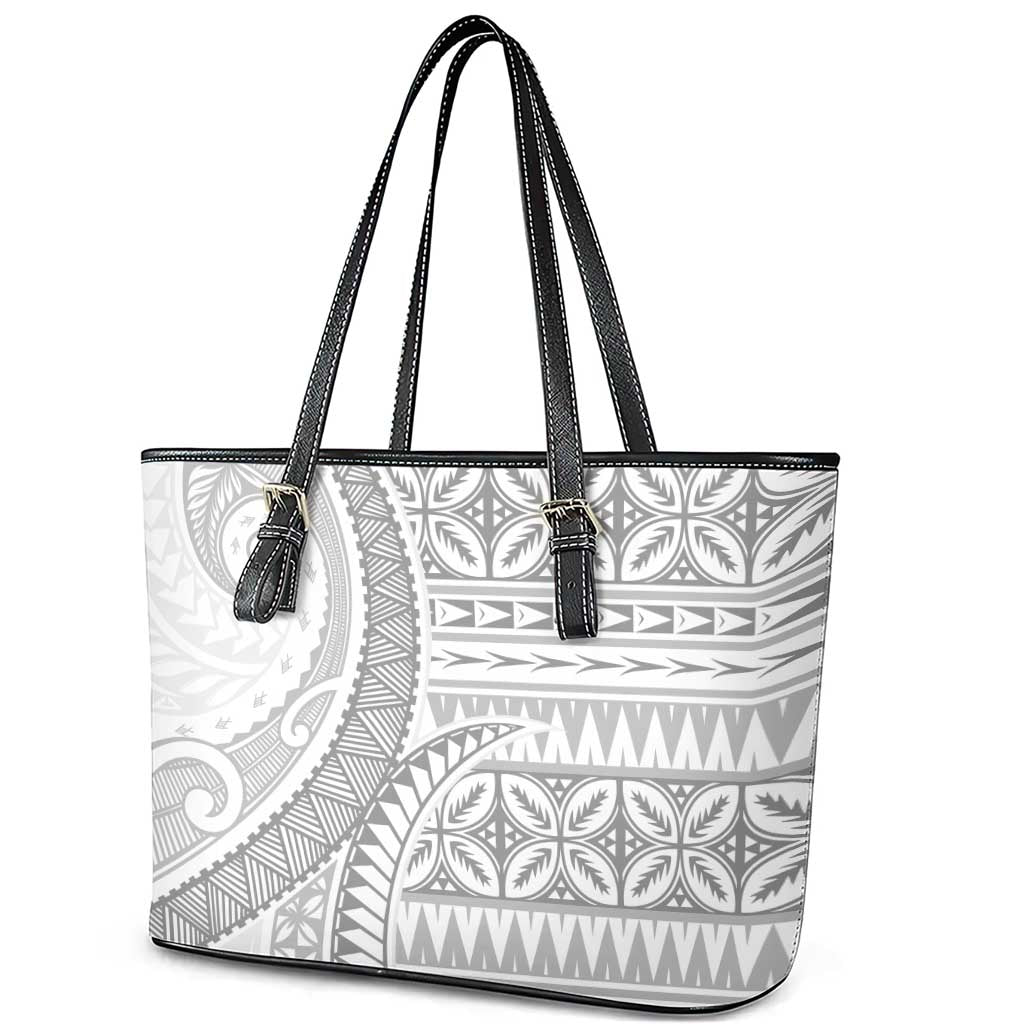 Polynesian White Sunday Leather Tote Bag Lotu Tamaiti Melanesian Pattern LT9 - Polynesian Pride