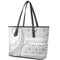 Polynesian White Sunday Leather Tote Bag Lotu Tamaiti Melanesian Pattern LT9 - Polynesian Pride