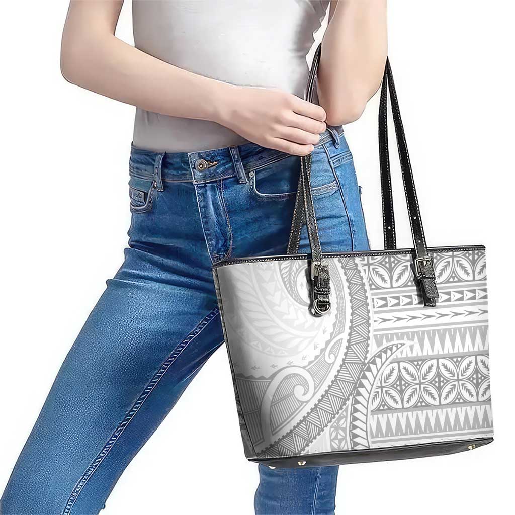 Polynesian White Sunday Leather Tote Bag Lotu Tamaiti Melanesian Pattern LT9 - Polynesian Pride