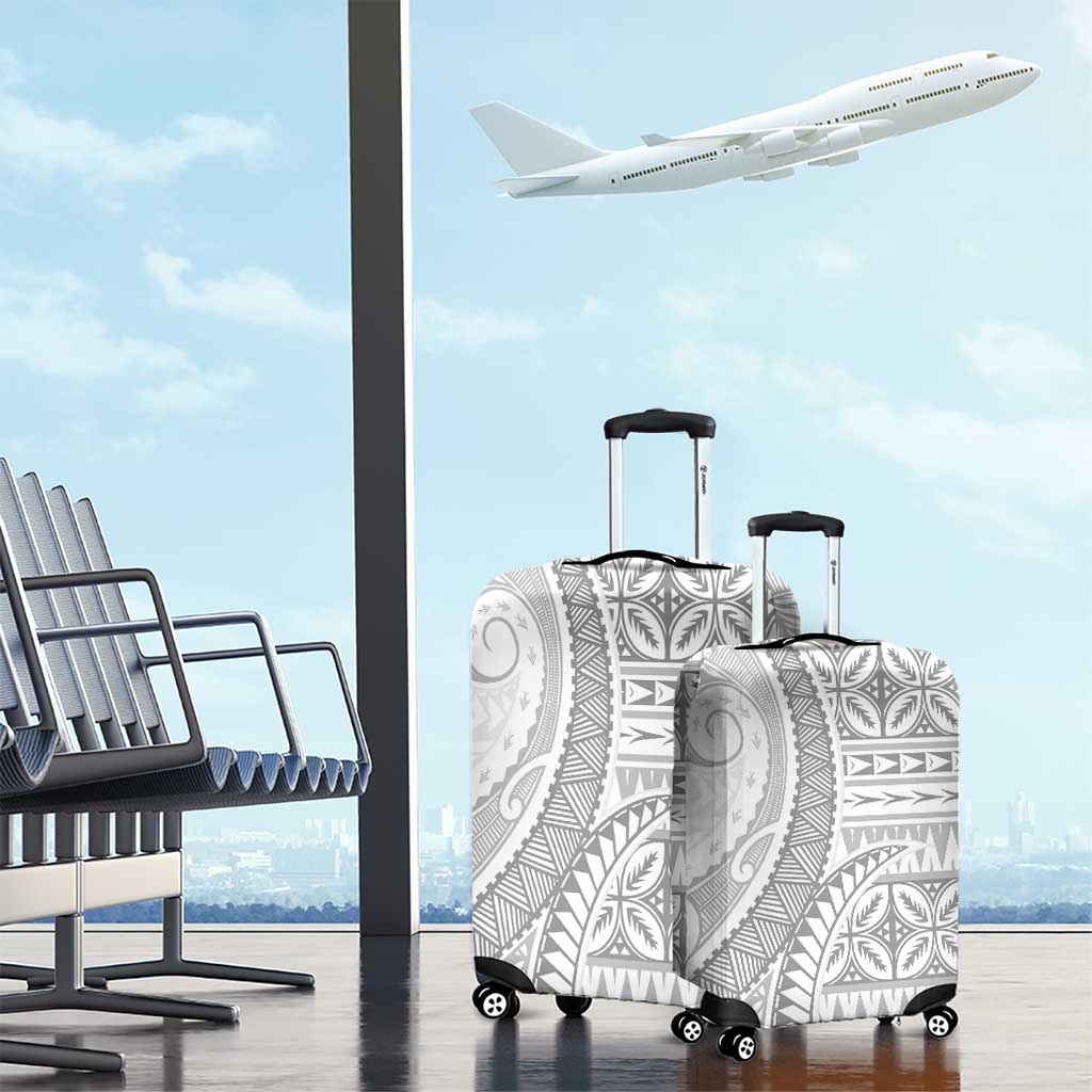 Polynesian White Sunday Luggage Cover Lotu Tamaiti Melanesian Pattern - Polynesian Pride