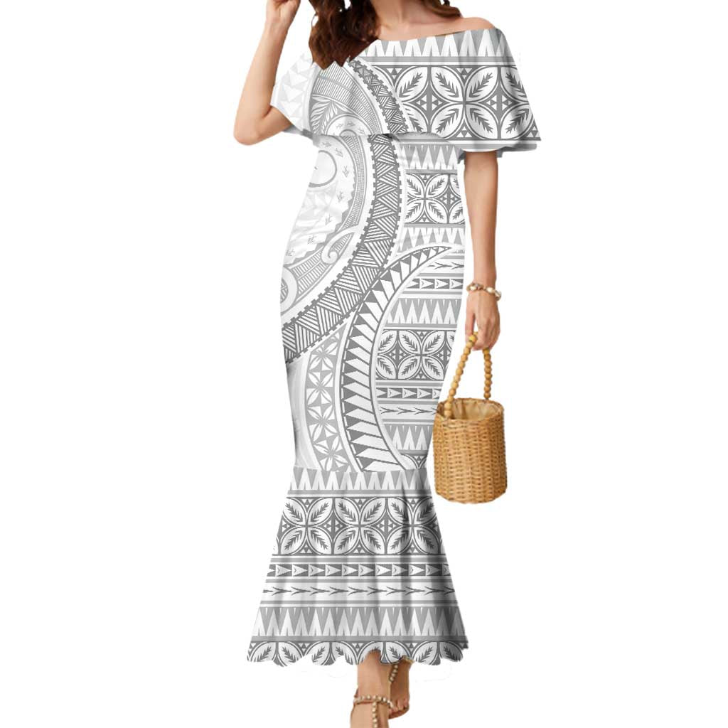 Polynesian White Sunday Mermaid Dress Lotu Tamaiti Melanesian Pattern - Polynesian Pride