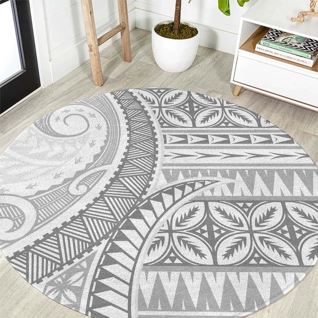 Polynesian White Sunday Round Carpet Lotu Tamaiti Melanesian Pattern LT9 White - Polynesian Pride