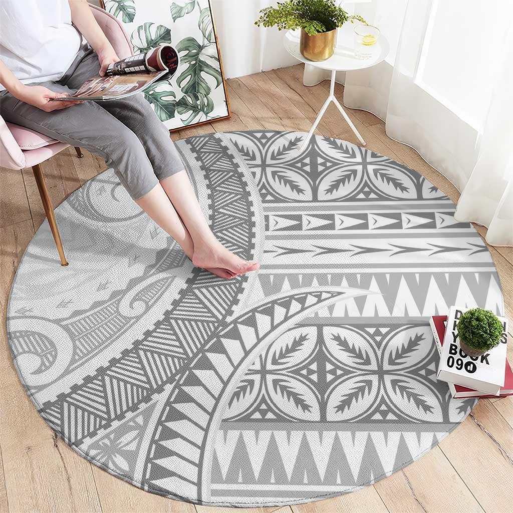Polynesian White Sunday Round Carpet Lotu Tamaiti Melanesian Pattern LT9 - Polynesian Pride