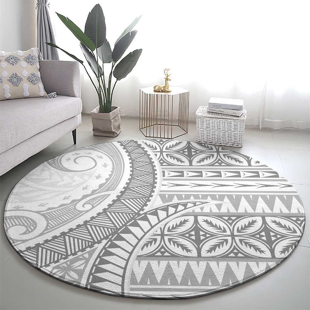 Polynesian White Sunday Round Carpet Lotu Tamaiti Melanesian Pattern LT9 - Polynesian Pride