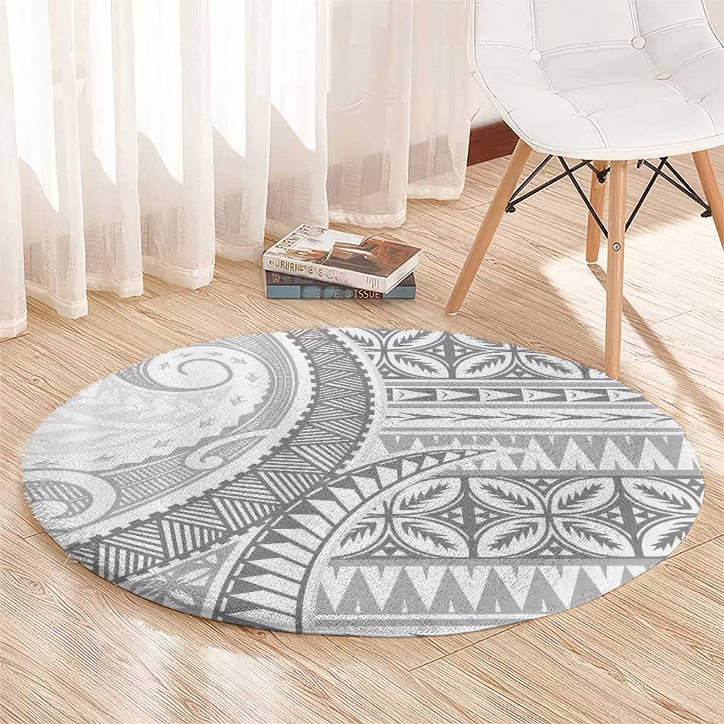 Polynesian White Sunday Round Carpet Lotu Tamaiti Melanesian Pattern LT9 - Polynesian Pride