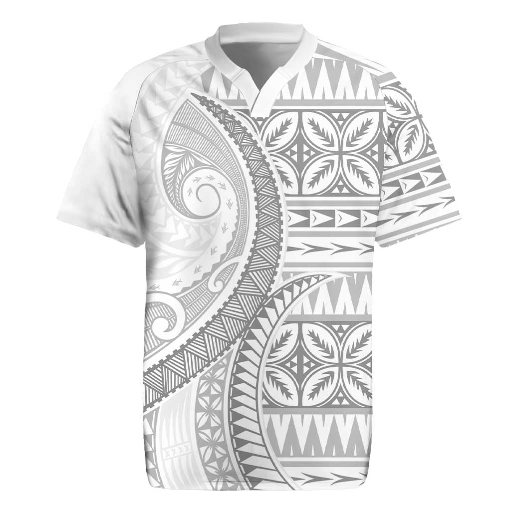 Polynesian White Sunday Rugby Jersey Lotu Tamaiti Melanesian Pattern LT9 White - Polynesian Pride
