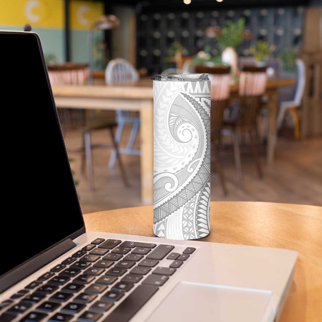 Polynesian White Sunday Skinny Tumbler Lotu Tamaiti Melanesian Pattern - Polynesian Pride