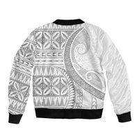 Polynesian White Sunday Sleeve Zip Bomber Jacket Lotu Tamaiti Melanesian Pattern LT9 - Polynesian Pride