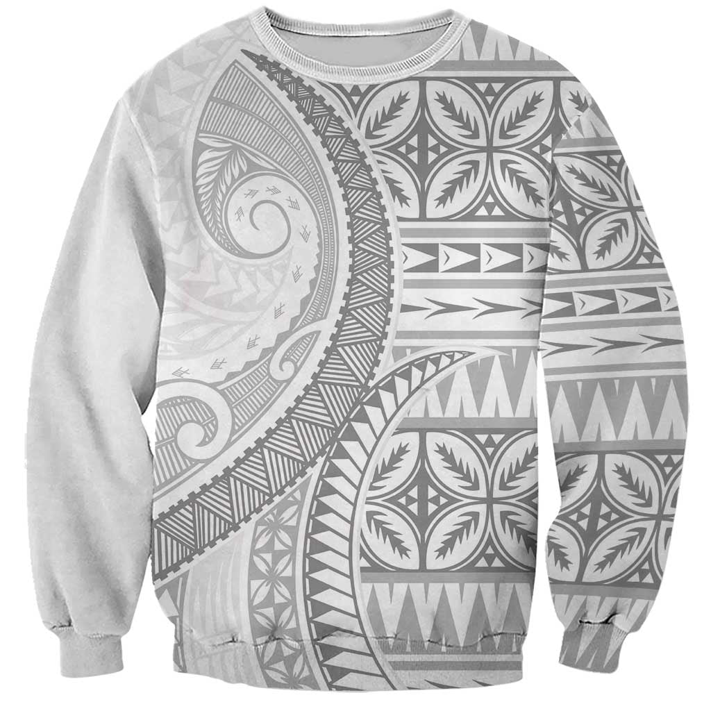Polynesian White Sunday Sweatshirt Lotu Tamaiti Melanesian Pattern LT9 Unisex White - Polynesian Pride