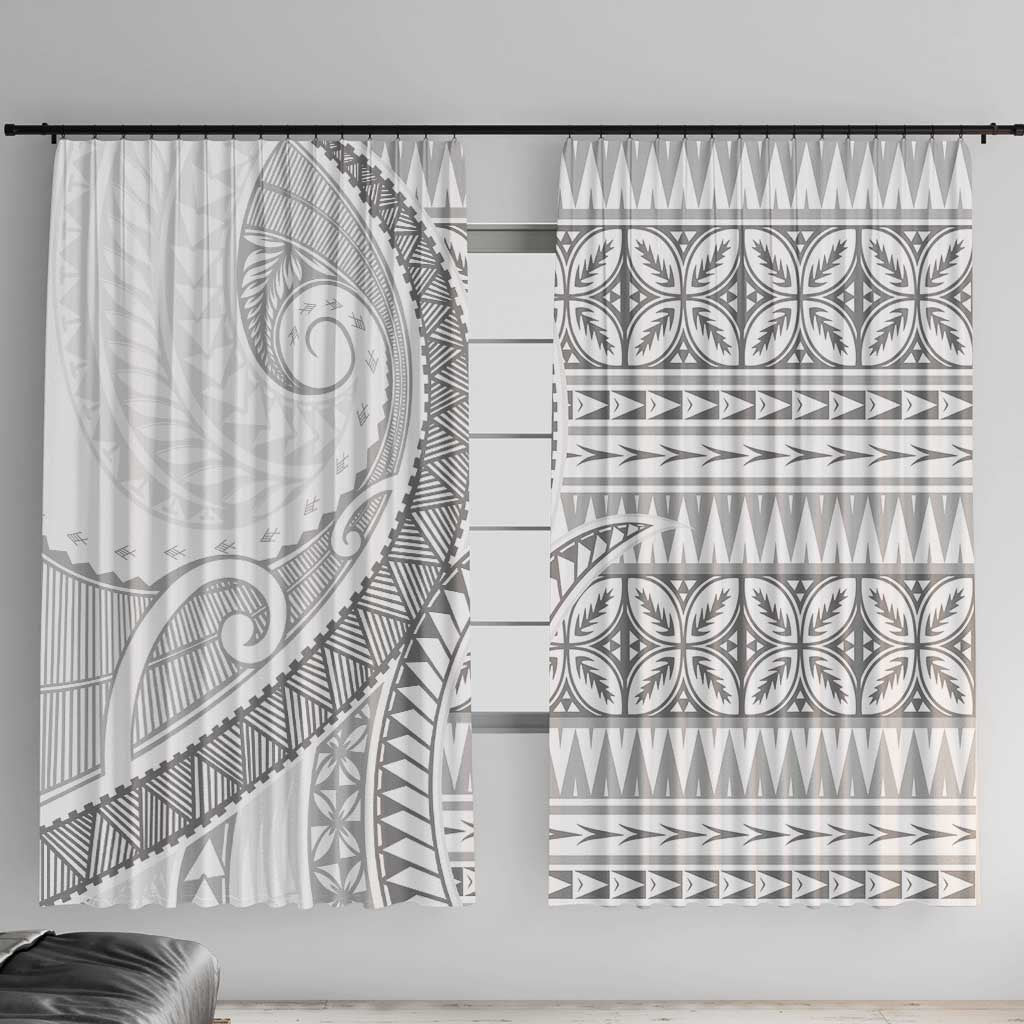 Polynesian White Sunday Window Curtain Lotu Tamaiti Melanesian Pattern LT9 With Hooks White - Polynesian Pride