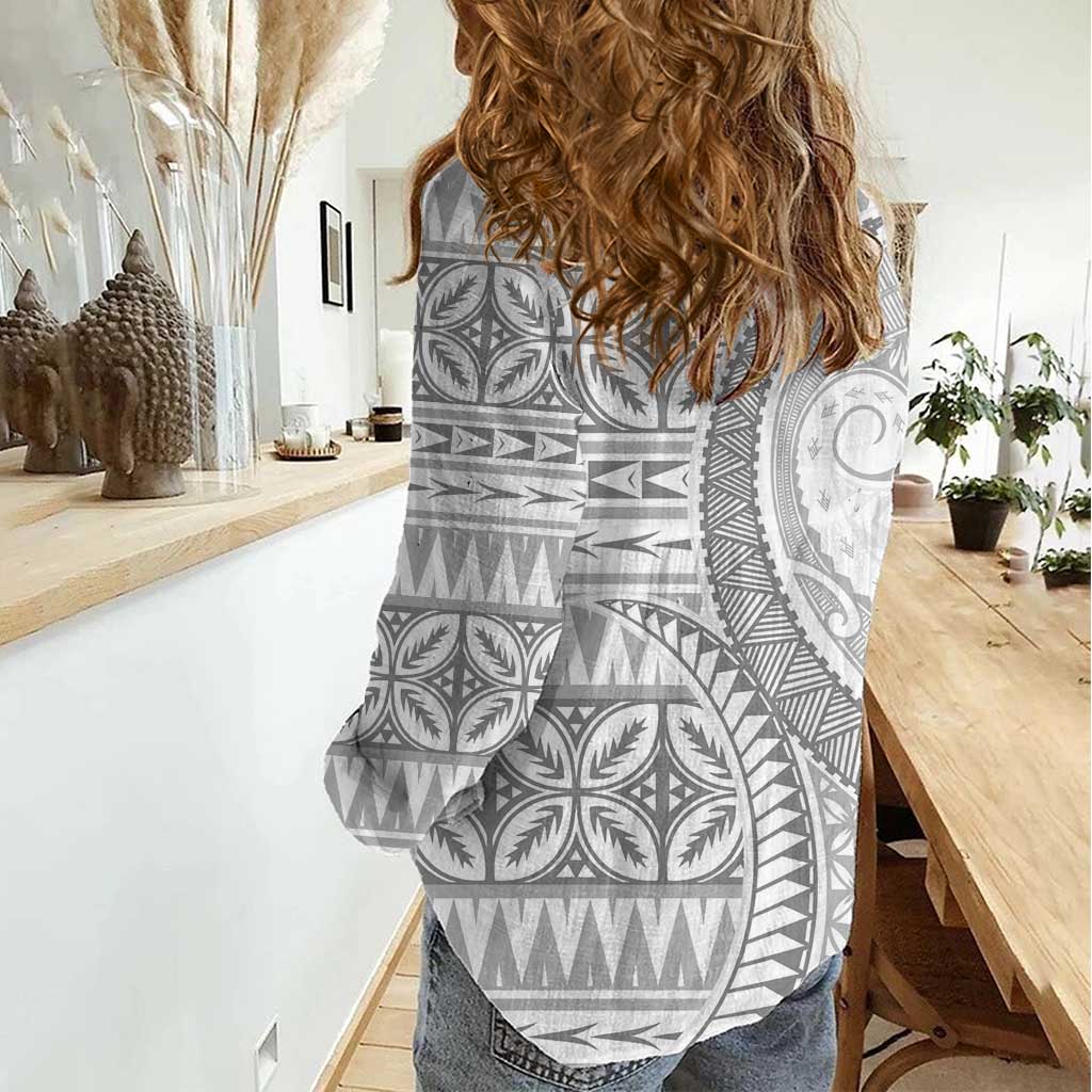 Polynesian White Sunday Women Casual Shirt Lotu Tamaiti Melanesian Pattern - Polynesian Pride