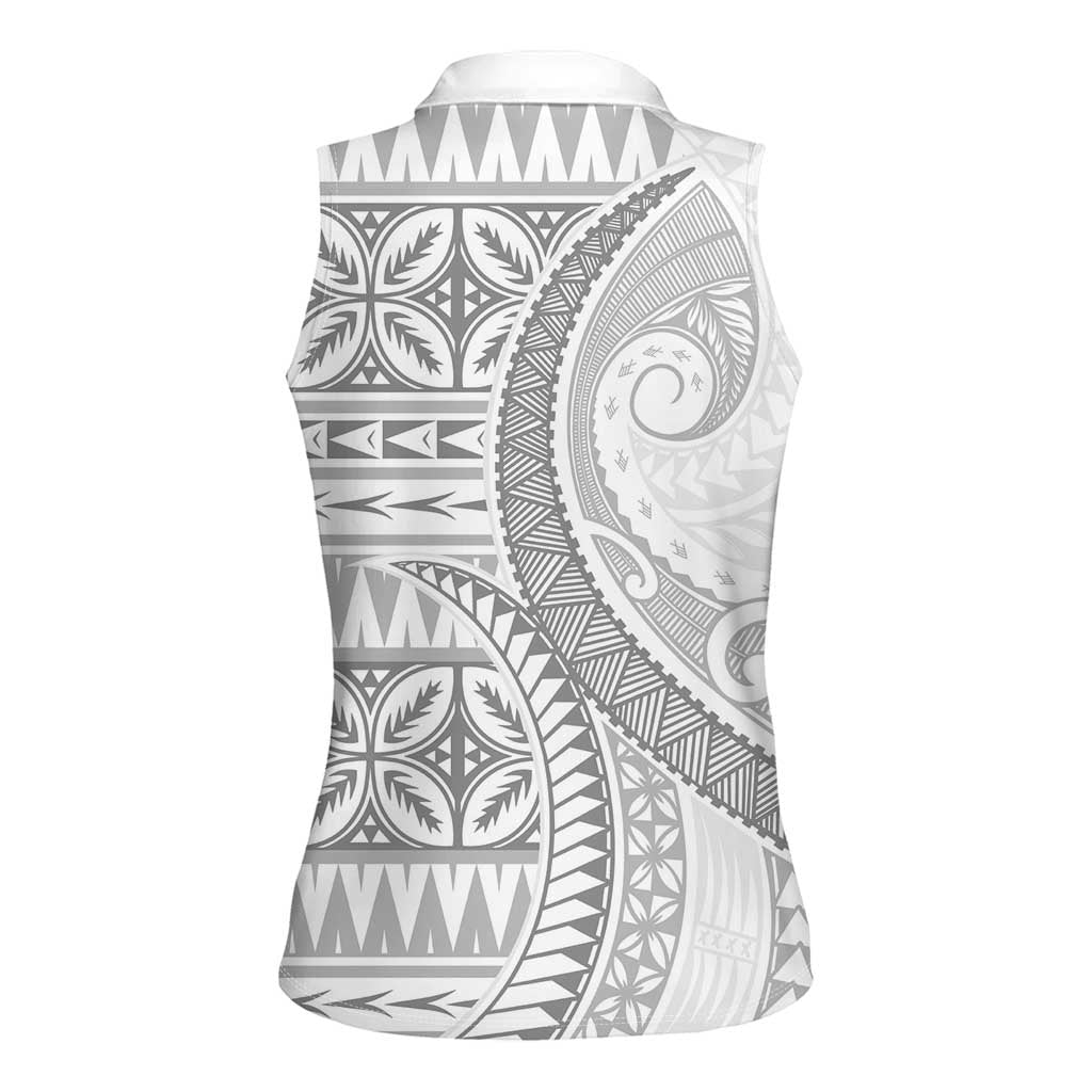 Polynesian White Sunday Women Sleeveless Polo Shirt Lotu Tamaiti Melanesian Pattern - Polynesian Pride