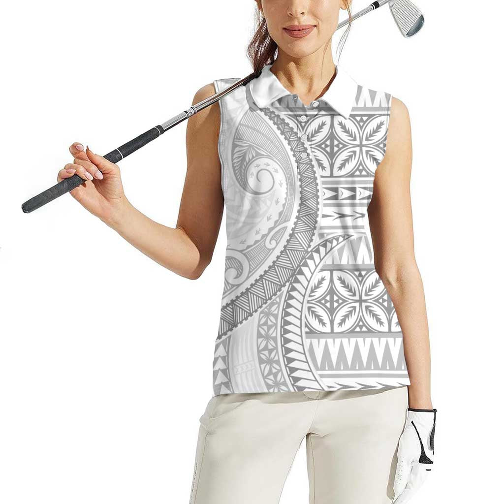 Polynesian White Sunday Women Sleeveless Polo Shirt Lotu Tamaiti Melanesian Pattern - Polynesian Pride
