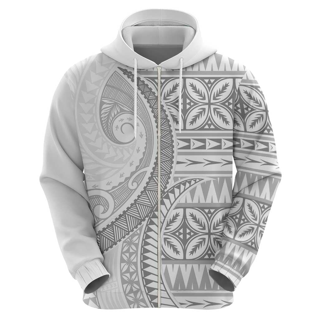 Polynesian White Sunday Zip Hoodie Lotu Tamaiti Melanesian Pattern LT9 - Polynesian Pride