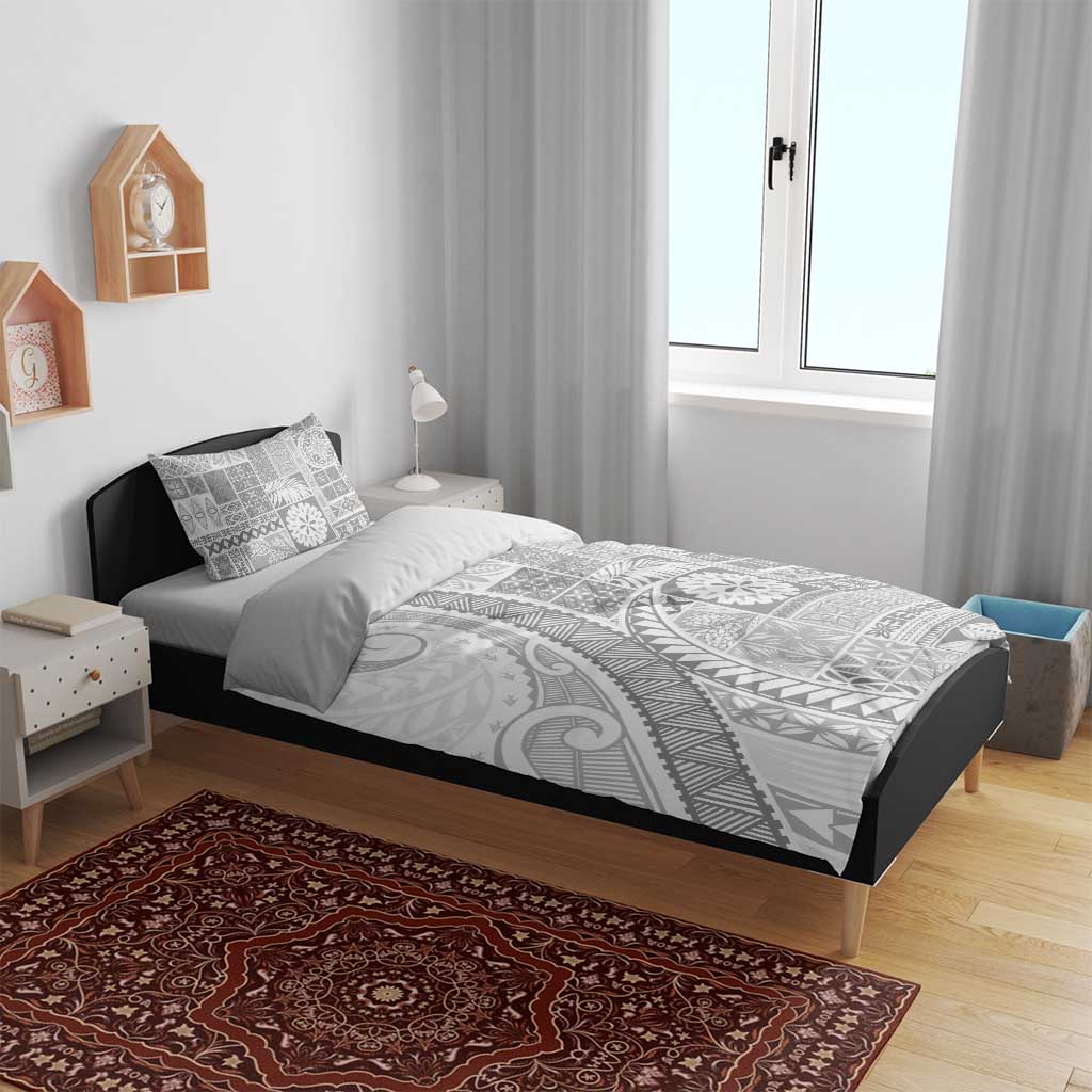 Samoa Siapo White Sunday Bedding Set Lotu Tamaiti Polynesian White Pattern - Polynesian Pride