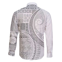 Samoa Siapo White Sunday Family Matching Long Sleeve Bodycon Dress and Hawaiian Shirt Lotu Tamaiti Polynesian White Pattern LT9 - Polynesian Pride