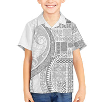 Samoa Siapo White Sunday Family Matching Long Sleeve Bodycon Dress and Hawaiian Shirt Lotu Tamaiti Polynesian White Pattern LT9 Son's Shirt White - Polynesian Pride
