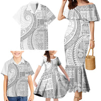 Samoa Siapo White Sunday Family Matching Mermaid Dress and Hawaiian Shirt Lotu Tamaiti Polynesian White Pattern LT9 - Polynesian Pride