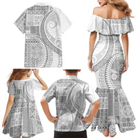 Samoa Siapo White Sunday Family Matching Mermaid Dress and Hawaiian Shirt Lotu Tamaiti Polynesian White Pattern LT9 - Polynesian Pride