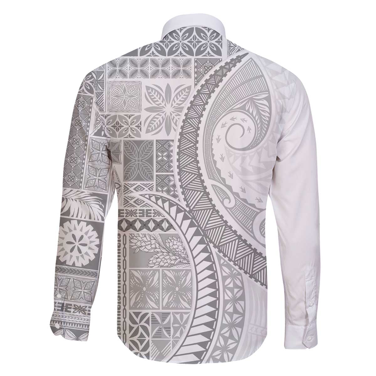Samoa Siapo White Sunday Family Matching Off The Shoulder Long Sleeve Dress and Hawaiian Shirt Lotu Tamaiti Polynesian White Pattern LT9 - Polynesian Pride