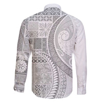 Samoa Siapo White Sunday Family Matching Off The Shoulder Long Sleeve Dress and Hawaiian Shirt Lotu Tamaiti Polynesian White Pattern LT9 - Polynesian Pride