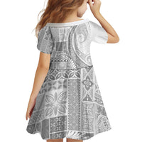 Samoa Siapo White Sunday Family Matching Off Shoulder Short Dress and Hawaiian Shirt Lotu Tamaiti Polynesian White Pattern - Polynesian Pride