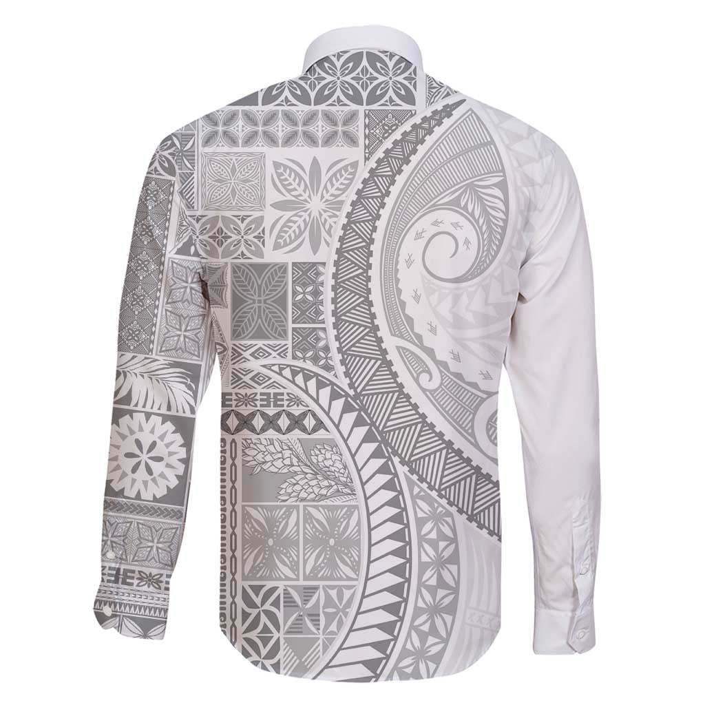 Samoa Siapo White Sunday Family Matching Off Shoulder Short Dress and Hawaiian Shirt Lotu Tamaiti Polynesian White Pattern - Polynesian Pride