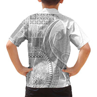 Samoa Siapo White Sunday Family Matching Short Sleeve Bodycon Dress and Hawaiian Shirt Lotu Tamaiti Polynesian White Pattern LT9 - Polynesian Pride