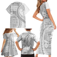 Samoa Siapo White Sunday Family Matching Short Sleeve Bodycon Dress and Hawaiian Shirt Lotu Tamaiti Polynesian White Pattern LT9 - Polynesian Pride
