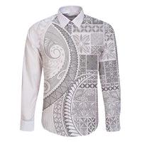 Samoa Siapo White Sunday Family Matching Short Sleeve Bodycon Dress and Hawaiian Shirt Lotu Tamaiti Polynesian White Pattern LT9 Dad's Shirt - Long Sleeve White - Polynesian Pride