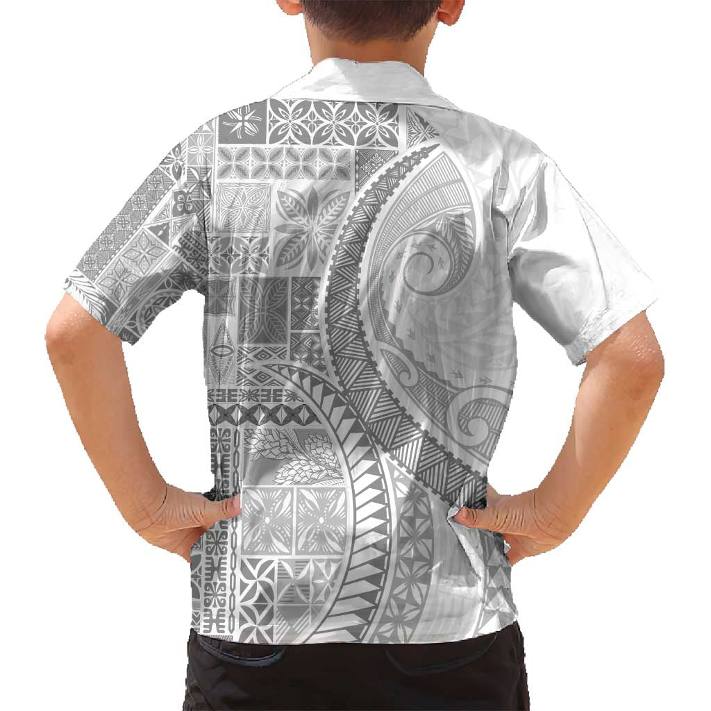 Samoa Siapo White Sunday Family Matching Summer Maxi Dress and Hawaiian Shirt Lotu Tamaiti Polynesian White Pattern - Polynesian Pride
