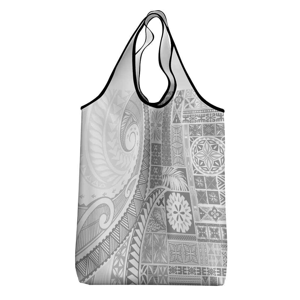 Samoa Siapo White Sunday Grocery Bag Lotu Tamaiti Polynesian White Pattern - Polynesian Pride