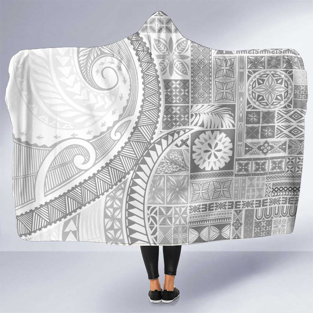 Samoa Siapo White Sunday Hooded Blanket Lotu Tamaiti Polynesian White Pattern - Polynesian Pride