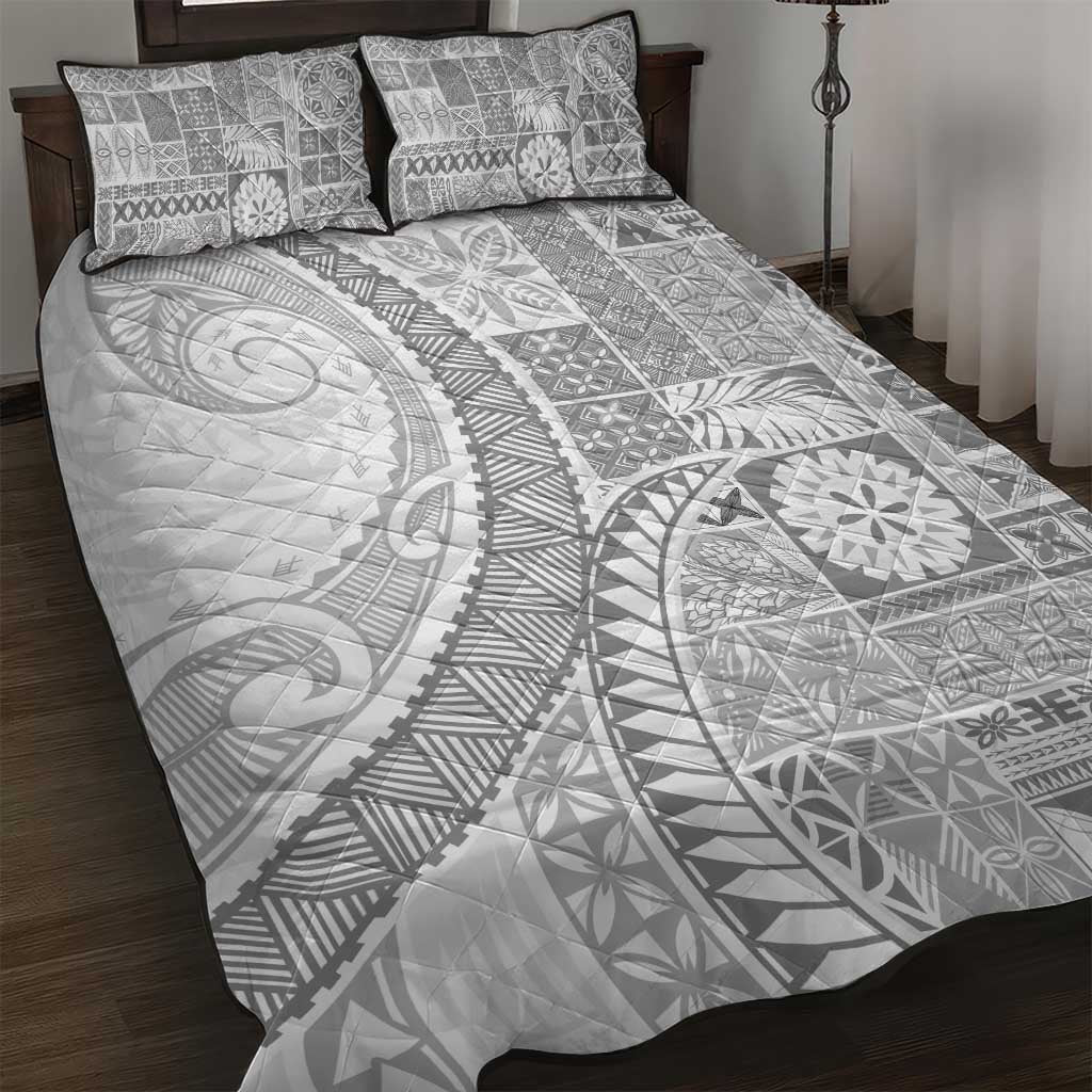 Samoa Siapo White Sunday Quilt Bed Set Lotu Tamaiti Polynesian White Pattern - Polynesian Pride