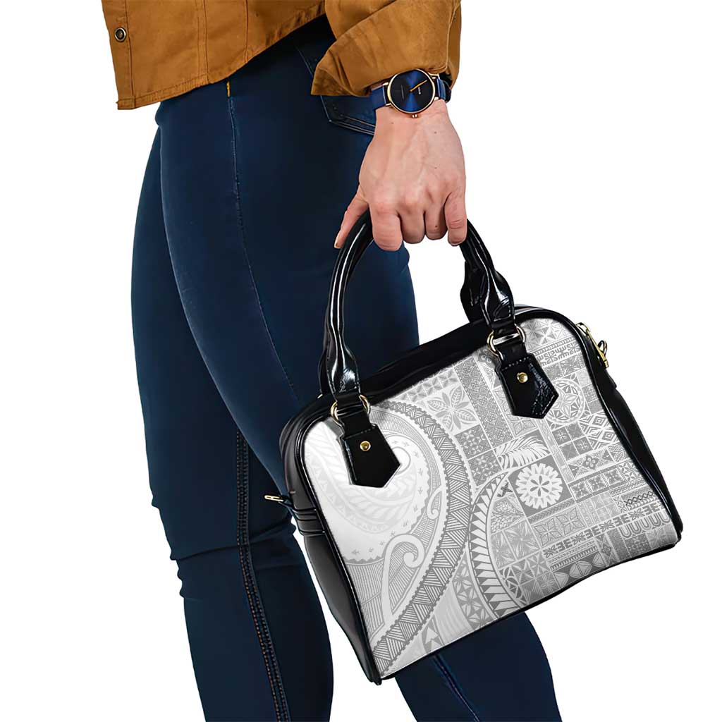 Samoa Siapo White Sunday Shoulder Handbag Lotu Tamaiti Polynesian White Pattern - Polynesian Pride