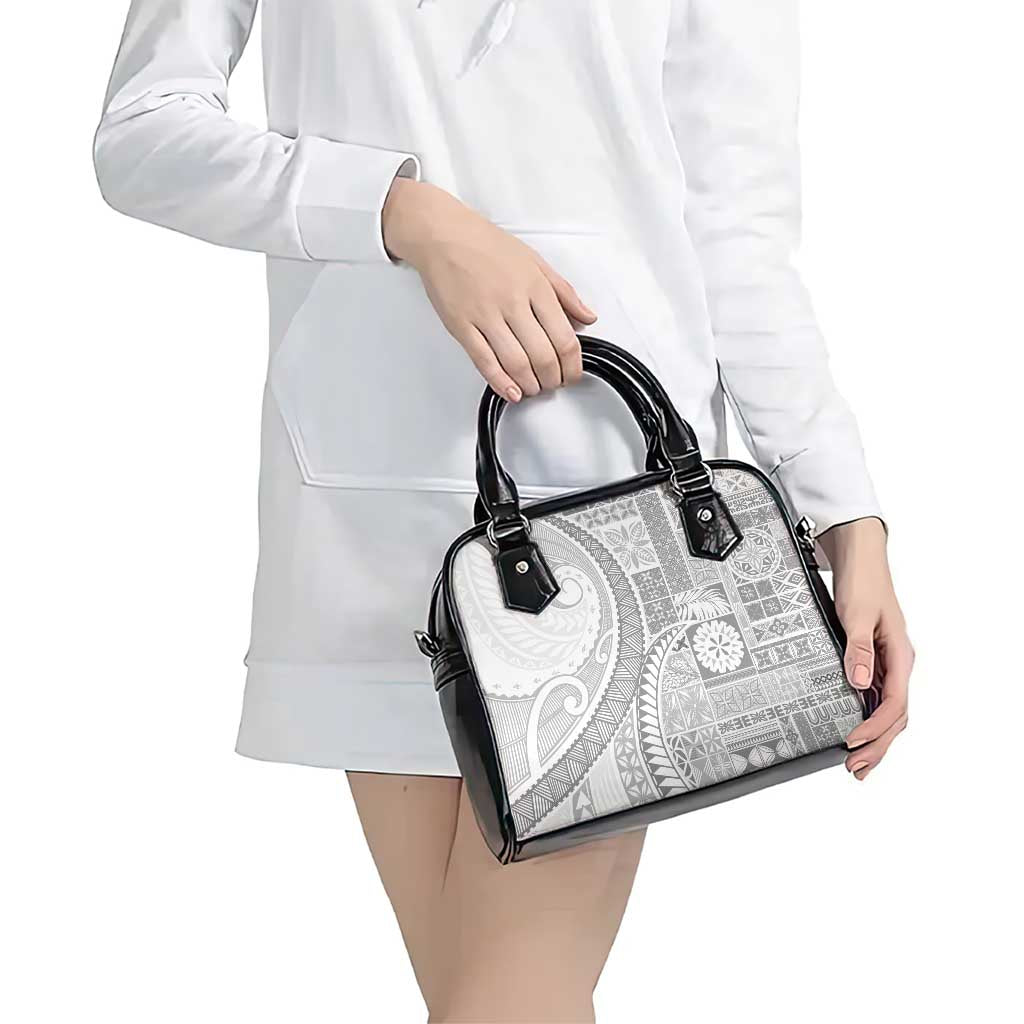 Samoa Siapo White Sunday Shoulder Handbag Lotu Tamaiti Polynesian White Pattern - Polynesian Pride