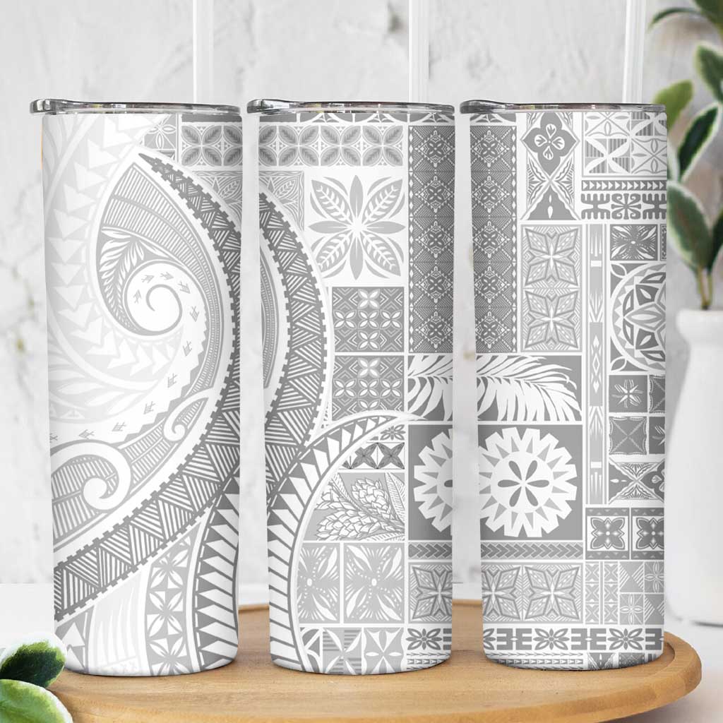 Samoa Siapo White Sunday Skinny Tumbler Lotu Tamaiti Polynesian White Pattern - Polynesian Pride