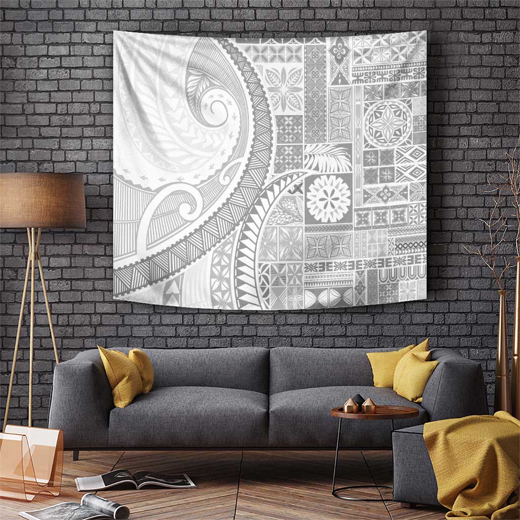Samoa Siapo White Sunday Tapestry Lotu Tamaiti Polynesian White Pattern - Polynesian Pride