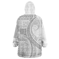 Samoa Siapo White Sunday Wearable Blanket Hoodie Lotu Tamaiti Polynesian White Pattern - Polynesian Pride
