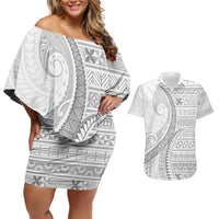 Tokelau White Sunday Couples Matching Off Shoulder Short Dress and Hawaiian Shirt Lotu Tamaiti Ngatu Tokelau Feletoa Manulua LT9 White - Polynesian Pride
