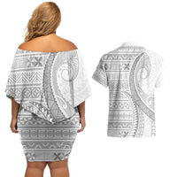 Tokelau White Sunday Couples Matching Off Shoulder Short Dress and Hawaiian Shirt Lotu Tamaiti Ngatu Tokelau Feletoa Manulua LT9 - Polynesian Pride