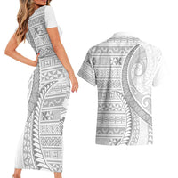 Tokelau White Sunday Couples Matching Short Sleeve Bodycon Dress and Hawaiian Shirt Lotu Tamaiti Ngatu Tokelau Feletoa Manulua LT9 - Polynesian Pride