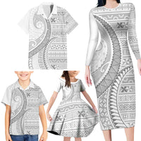 Tokelau White Sunday Family Matching Long Sleeve Bodycon Dress and Hawaiian Shirt Lotu Tamaiti Ngatu Tokelau Feletoa Manulua LT9 - Polynesian Pride