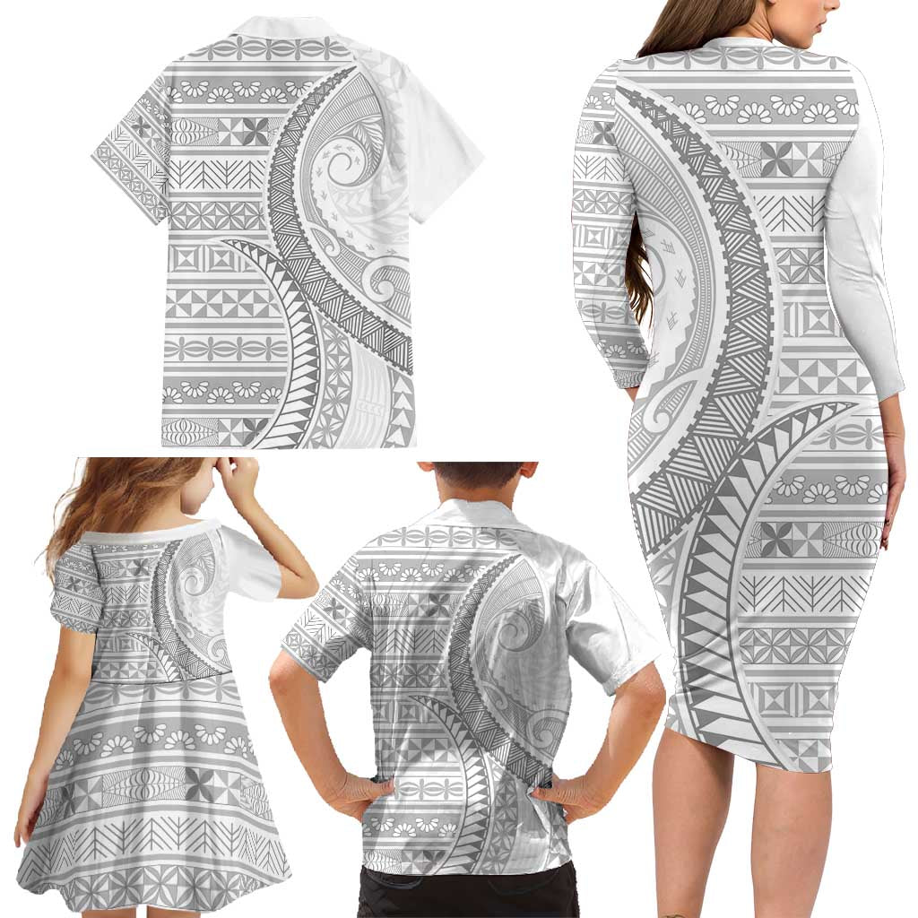 Tokelau White Sunday Family Matching Long Sleeve Bodycon Dress and Hawaiian Shirt Lotu Tamaiti Ngatu Tokelau Feletoa Manulua LT9 - Polynesian Pride